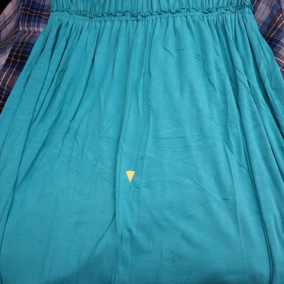 Charming Charlie Dress M Blue Long Fit Flare Sleeveless Pleated Knit Stretch - Picture 6 of 16